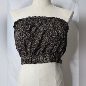 American Eagle- Brown floral strapless tube top- Size Large Women's